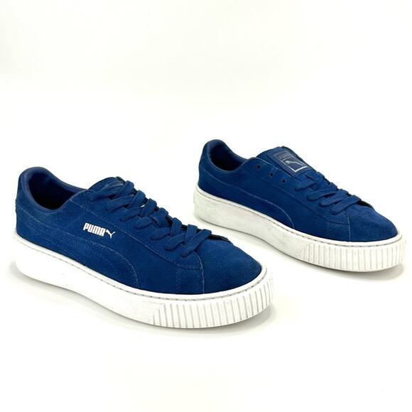 Puma Elemental Women Sneaker Size 8 Blue Suede Platform Lace-Up Low-Top Comfort - Picture 12 of 15